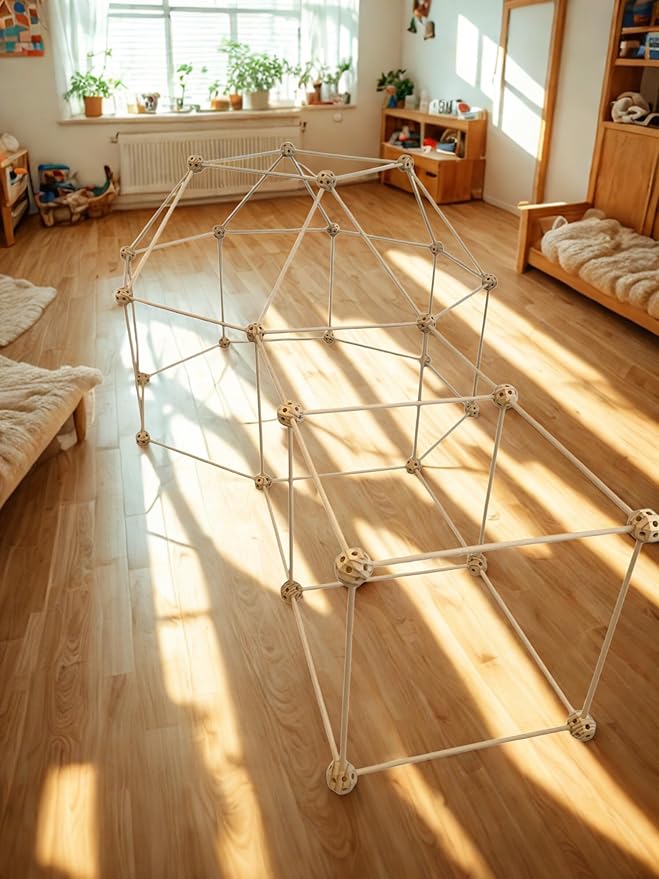 MIND KIDZ Eco Wooden Fort Building Kit – 82-Piece Montessori STEM Set (Ages 3–9)