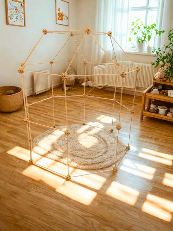 MIND KIDZ Eco Wooden Fort Building Kit – 82-Piece Montessori STEM Set (Ages 3–9)