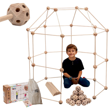 Kit de construction de fort en bois écologique MIND KIDZ – Ensemble Montessori STEM de 82 pièces (3 à 9 ans)
